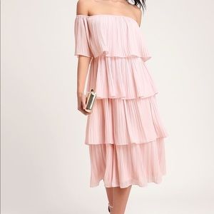 Mauve Tiered Dress, Off the Shoulder MIDI - Baltic Born tags